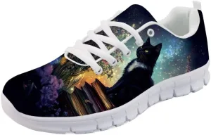 Forchrinse Orange Cat on Bookshelf Print Tennis Sneakers Women's Cute Shoes Lightweight Athletic Sport Running Shoes