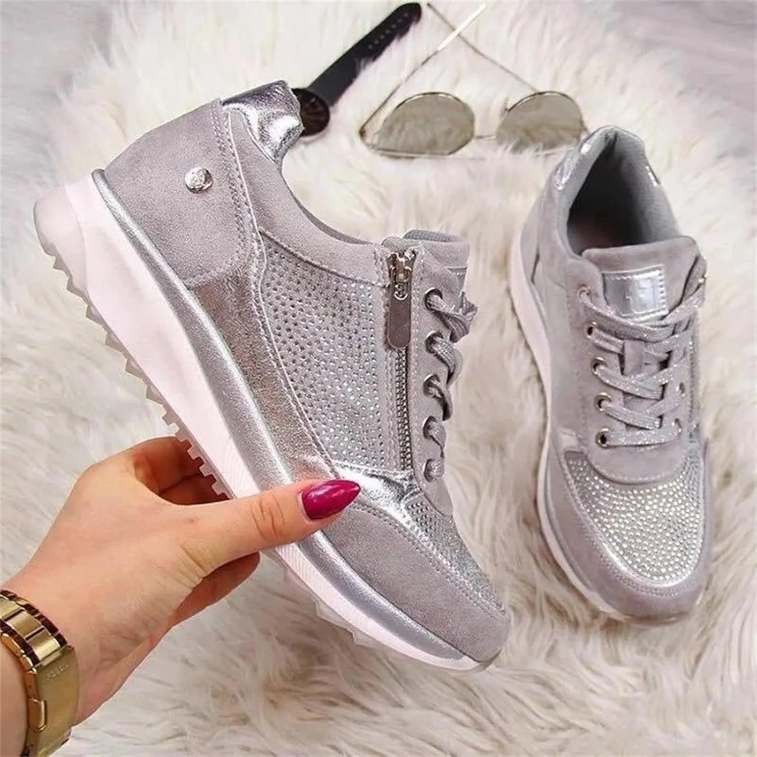 Ladmiple Shoes For Women Sneakers Trendy Low Top Lace-up Walking Shoes Fashion Summer Slip On Platform Flats Loafers