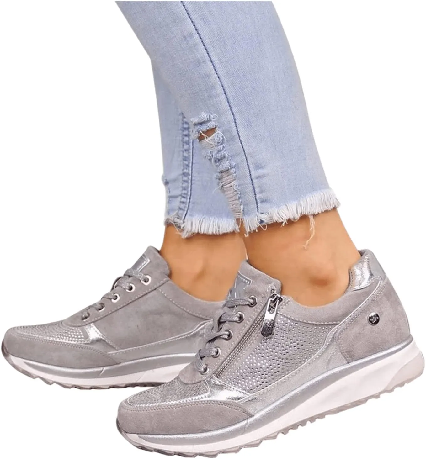 Ladmiple Shoes For Women Sneakers Trendy Low Top Lace-up Walking Shoes Fashion Summer Slip On Platform Flats Loafers