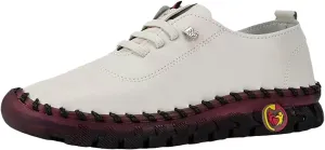 Women's Leather Soft Flat Beef Tendon Bottom Loafers Lace Up Shoes Arch Support Hands Slip on Sneakers